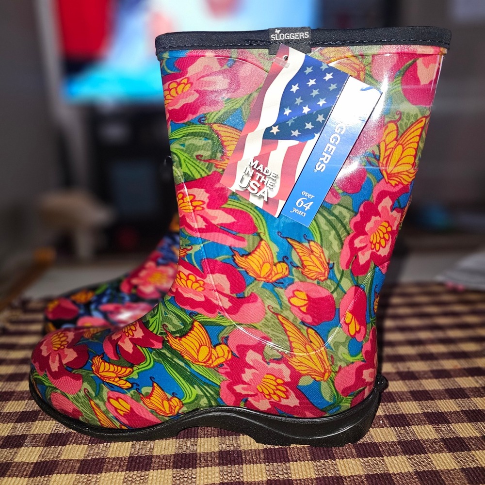 NWT Sloggers Womens Butterfly Floral Print Rain Boots Garden‎ 11